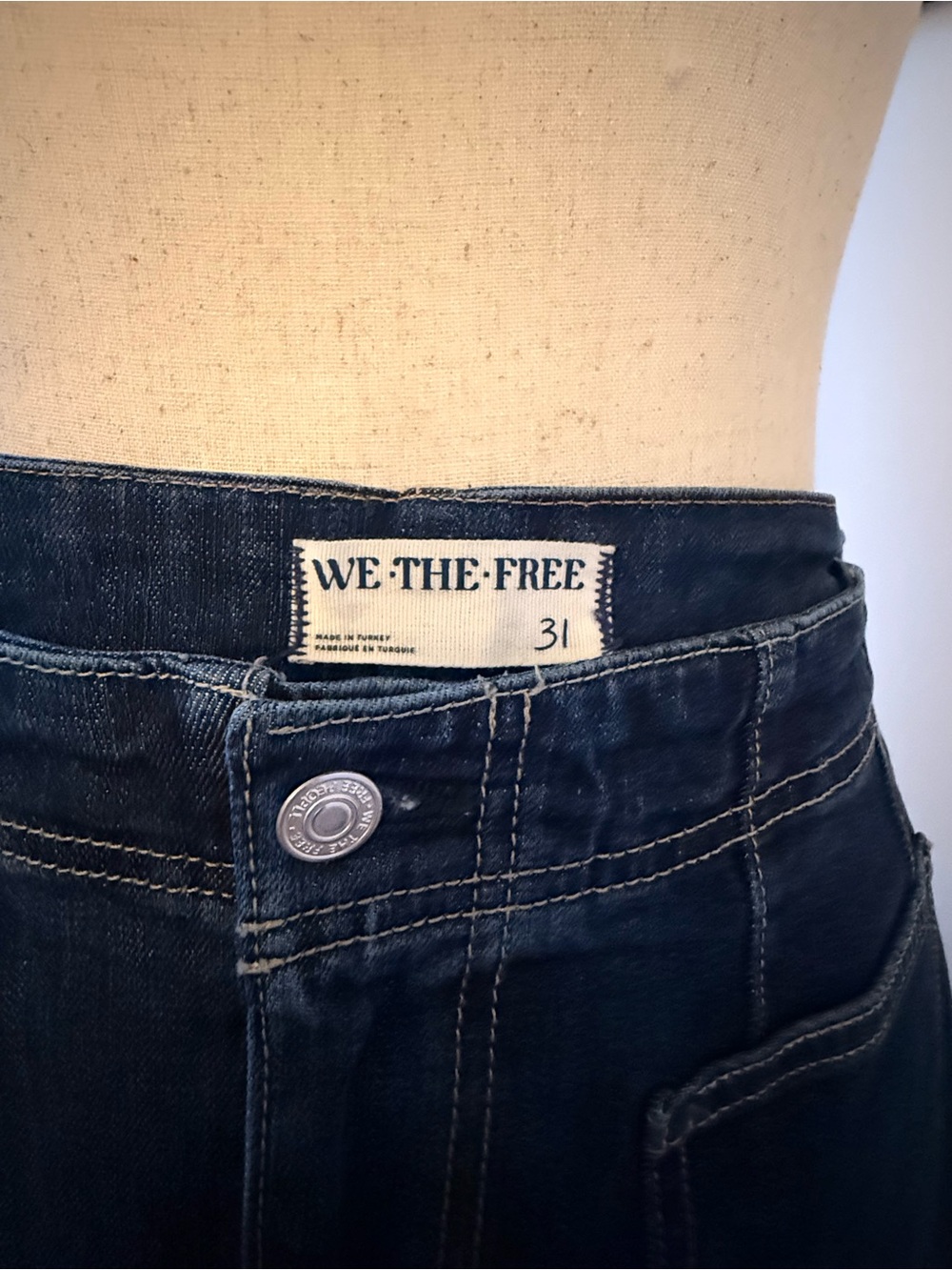 Free People Dark Indigo Flared Leg Jeans with Front Patch Pockets - Picture 5 of 12